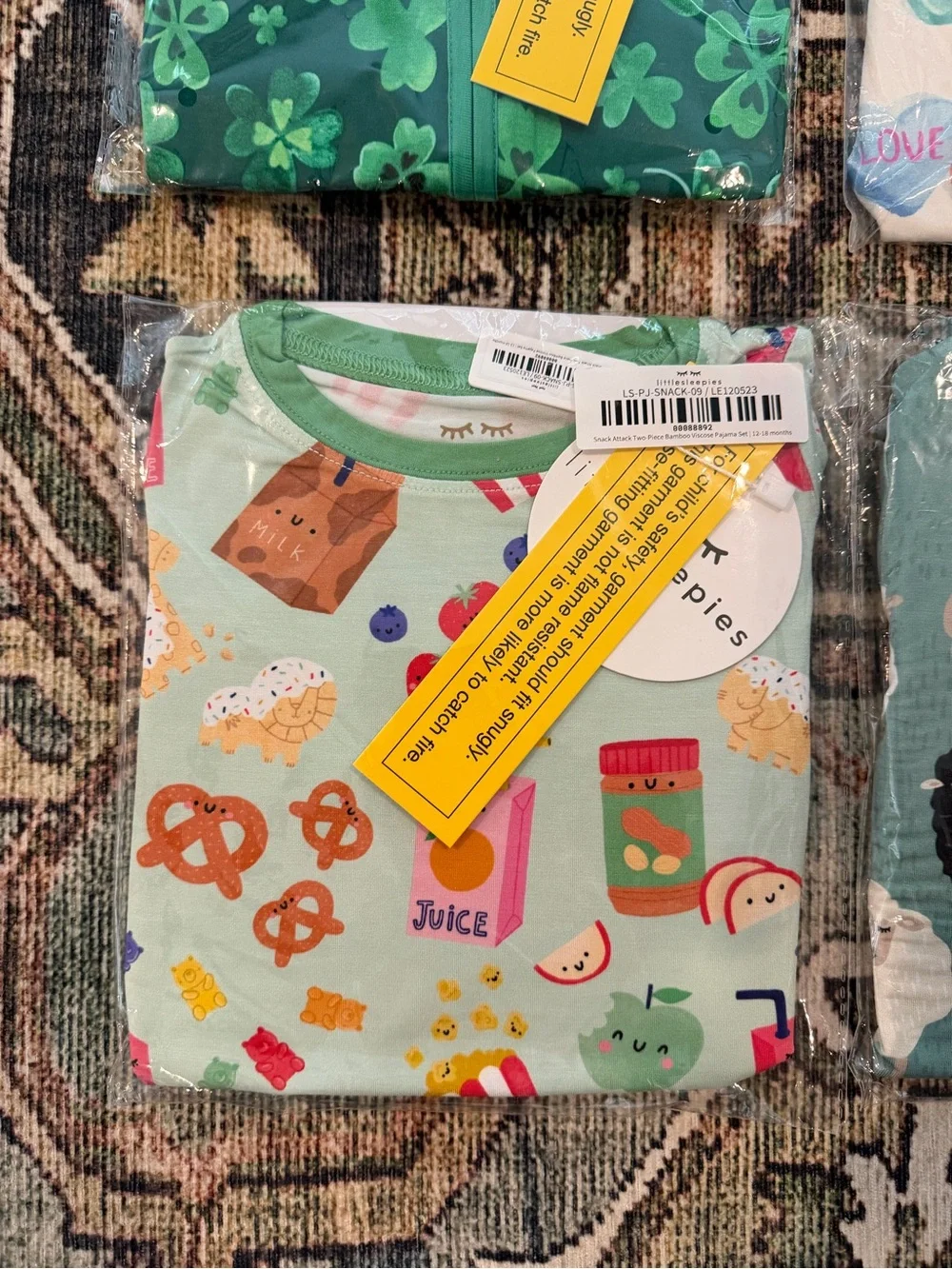 Hard to Find Little Sleepies Snack Attack 12-18 Months 2 Piece Set LS NIB